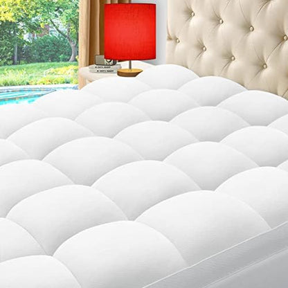  ELEMUSE Twin XL Cooling Mattress Topper For College Dorm, Thick Extra Long Twin Mattress Pad Cover For Back Pain, Plush Soft Pillowtop With Elastic Deep Pocket, Overfilled Down Alternative Filling