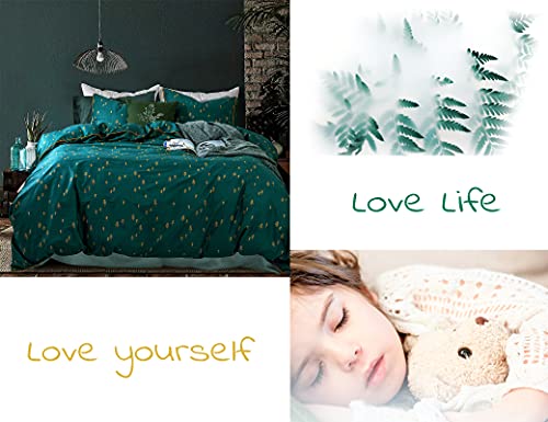  Bedding Duvet-Cover-Set, Queen Green Pine Pattern Cotton Luxury High Thread Soft Bedding Set,1 Duvet Cover And 2 Pillow Shams Comforter Cover-Set