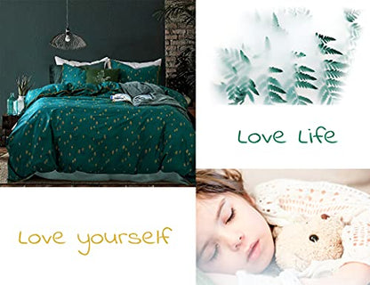  Bedding Duvet-Cover-Set, Queen Green Pine Pattern Cotton Luxury High Thread Soft Bedding Set,1 Duvet Cover And 2 Pillow Shams Comforter Cover-Set