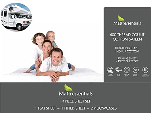  RV Short Queen Size 100% Cotton Sheets Set - 400 Thread Count - Ivory - 4pc Long Staple Combed Cotton Bed Sheets - Breathable, Sateen Weave For Soft & Silky Feel, Fits Mattress Up To 16'' Deep Pocket