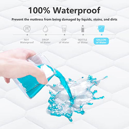  Queen Waterproof Mattress Protector, Breathable Noiseless Mattress Cover, Deep Pocket Fit Up To 21 Inches, Quilted Alternative Filling Mattress Pad Cover (White)