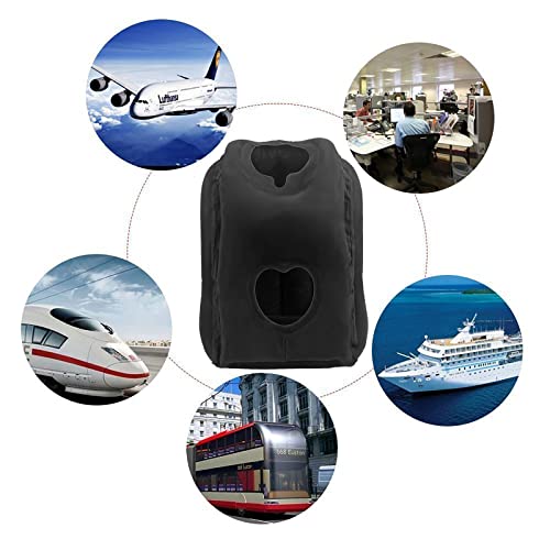  HAIYANLE Inflatable Travel Pillow - Multifunctional Travel Pillow For Adult Chin Supporting Travel Neck Pillow Airplane Sleeper Office Napping Pillow With Eye Mask, Earplugs And Portable Bag