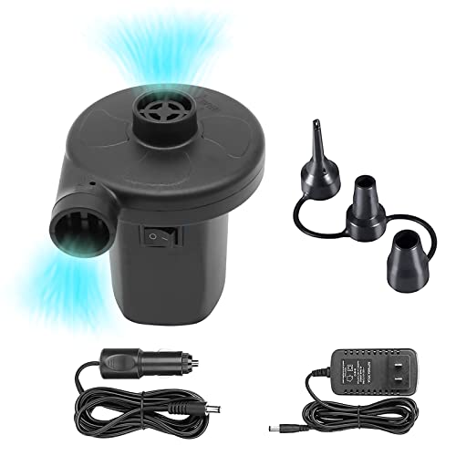  Electric Air Pump For Inflatables Air Mattress Pump 110V AC/12V DC Airbed Boat Pool Raft Inflatable Pump With 3 Nozzles Black (ACDC)
