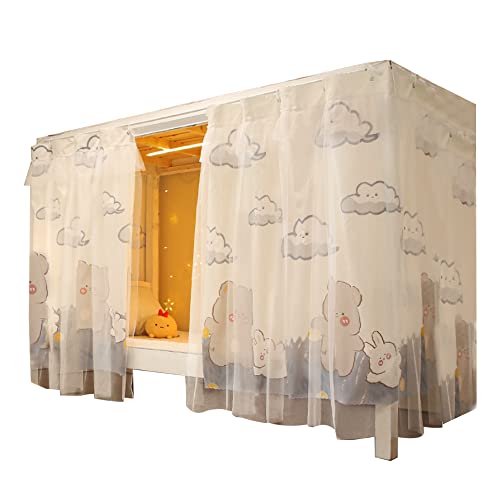GENERIC Beautiful Gauze Bunk Bed Curtains Drapes With Lace Privacy Bed Canopy For Bottom, 2 Panels, Bear Rabbit