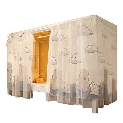 GENERIC Beautiful Gauze Bunk Bed Curtains Drapes With Lace Privacy Bed Canopy For Bottom, 2 Panels, Bear Rabbit