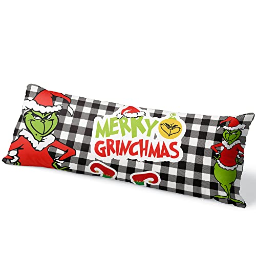  Christmas Buffalo Check Body Pillowcase Merry Xmas Bed Body Pillow Covers Large Soft Backrest Cushion Farmhouse Long Pillow Protector Covers With Zipper Closure For Bedroom 20x54inch