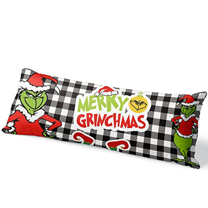  Christmas Buffalo Check Body Pillowcase Merry Xmas Bed Body Pillow Covers Large Soft Backrest Cushion Farmhouse Long Pillow Protector Covers With Zipper Closure For Bedroom 20x54inch