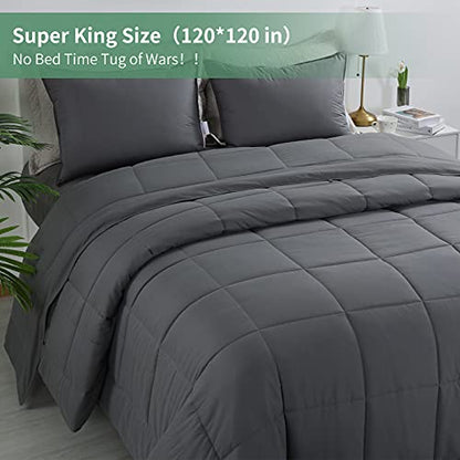  HOMBYS Ultra Soft Lightweight Viscose From Bamboo-Filled White Oversized King Comforter 120x120, Quilted Summer Down Alternative Comforter Duvet Insert, 8 Corner Ties