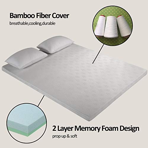  3 Inch Memory Foam Mattress Topper Queen Size, Cooling Relieving Mattress Pad For Bed With Bamboo Fiber Cover
