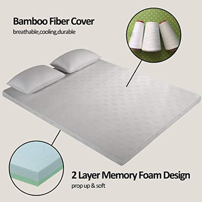  3 Inch Memory Foam Mattress Topper Queen Size, Cooling Relieving Mattress Pad For Bed With Bamboo Fiber Cover