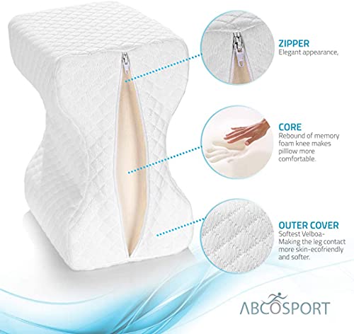  Abco Tech Memory Foam Knee Pillow | Leg Wedge Pillow For Back Pain, Side Sleeper Pillow, Pregnancy, Spine Alignment, And Pain Relief | Breathable And Comfortable Contour Pillow With Washable Cover