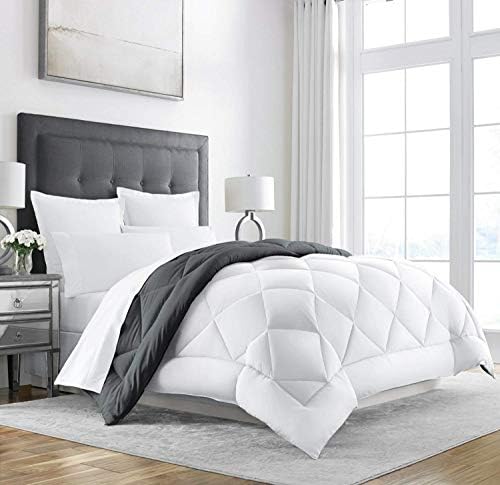  Sleep Restoration All Seasons Queen/Full Size Comforter - Reversible -  Cooling, Lightweight Summer Down Comforter Alternative - Hotel Quality Bedding Comforters - Navy/Sleet