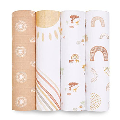  Aden + Anais Swaddle Blanket, Boutique Muslin Blankets For Girls & Boys, Baby Receiving Swaddles, Ideal Newborn & Infant Swaddling Set, Perfect Shower Gifts, 4 Pack, Jungle Jam