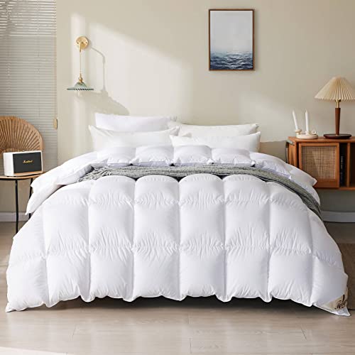  Feathers Down Comforter King Size Lightweight For Summer Hotel Collection King Down Comforter 750+ Fill Power White Fluffy Ultra-Soft Down Duvet Insert With Corner Tabs (106x90, 35 Oz)