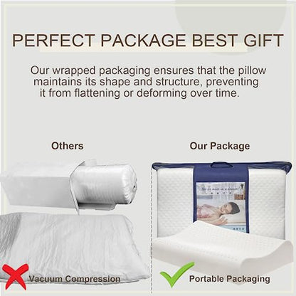  JABXKEJI Latex Pillow 100% Natural & Organic Contour For Side Back Stomach Sleeping Neck Shoulder Pain Relief Without Memory Foam Chemicals With Removable Breathable Cover (Standard, 23.4"*15.5")