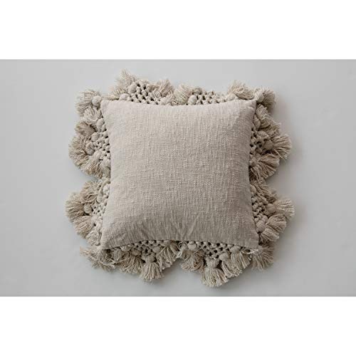  Square Crochet & Tassels Cream Cotton Slub Pillow, 1 Count (Pack Of 1)