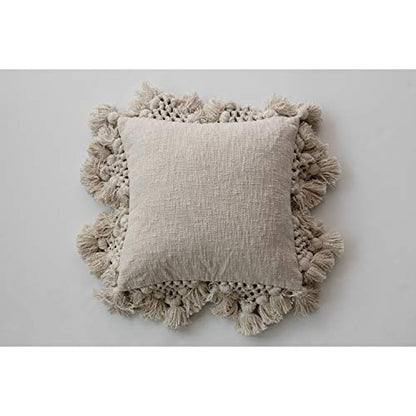  Square Crochet & Tassels Cream Cotton Slub Pillow, 1 Count (Pack Of 1)