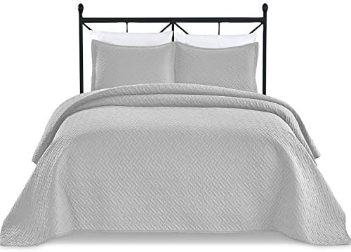  Basic Choice 3-Piece Light Weight Oversize Quilted Bedspread Coverlet Set - Black, King / California King