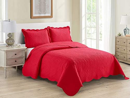  3pc Full/Queen Over Size Luxury Embossed Bedspread Set Light Weight Solid White New