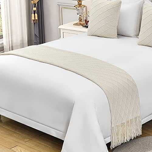  Zhiyuan Tassel Solid Knitted Bed Runner Decorative Bed End Scarf Woven Sofa Throw Blanket 50" X 102", Dark Cyan