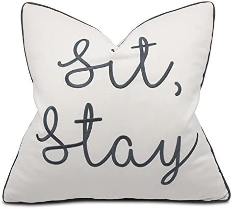  EURASIA DECOR You Me & Dogs Quote Embroidered Decorative Square Accent Throw Pillow Cover - Gifts For Dog Lover, Pet Lover, Home - 18x18 Inches, Grey