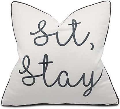  EURASIA DECOR You Me & Dogs Quote Embroidered Decorative Square Accent Throw Pillow Cover - Gifts For Dog Lover, Pet Lover, Home - 18x18 Inches, Grey