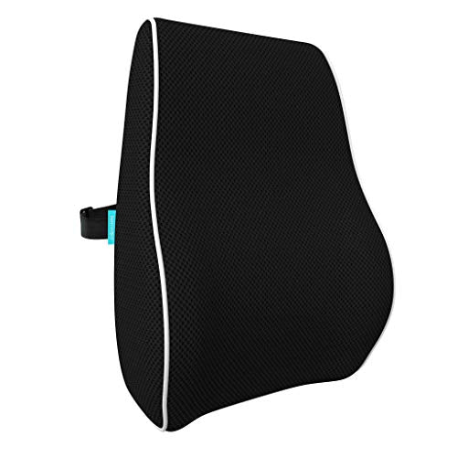  Bonmedico Back Support Pillow - Car Seat, Desk And Office Chair Cushion For Posture And Lumbar Support - Ergonomic, Memory Foam Lower Back Pillows - Black - Standard