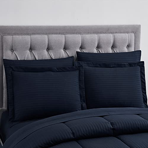  Queen Comforter Set 8 Piece Bed In A Bag With Bed Skirt, Fitted Sheet, Flat Sheet, 2 Pillowcases, 2 Pillow Shams, Queen, Dobby Navy