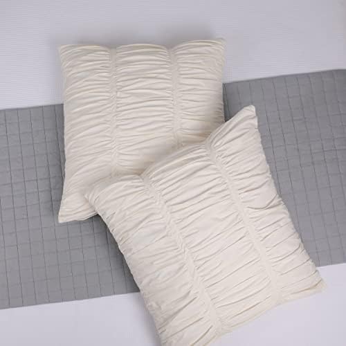  White Farmhouse Euro Shams Set Of 2 With All-Over Boho Crinkles 26x26 European Sham 100% Cotton Shabby Chic Traditional Bedroom Zipper Closure By JNG Kraftlab