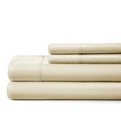  Ienjoy Home Hotel Collection Embossed Chevron 4 Piece Sheet Set, Queen, Ivory (BLL-CHEV-Queen-Ivory)