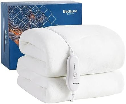  Bedsure Heated Mattress Pad Queen - Dual Controller Electric Mattress Pad Bed Warmer And 4 Heat Settings, Coral Fleece Bed Warmer With 10 Hour Timer Auto Shut Off (Queen, 60"x80")