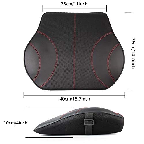  Au-kee Lumbar Support For Car, Genuine Leather Memory Foam Pillow Lower Back Cushion For Office Chair With Adjustable Strap (Black)