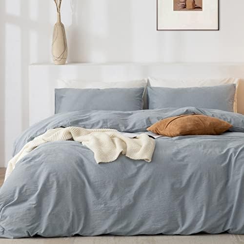  Queen Duvet Cover Set- 100% Washed Cotton 3 Pcs Soft Comfy Breathable Chic Linen Feel Bedding, 1 Duvet Cover And 2 Pillow Shams, Mauve Brown