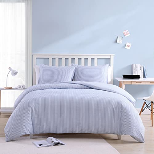  Poppy & Fritz- Queen Duvet Cover Set, Cotton Reversible Bedding With Matching Sham(s), Casual Home Décor (Oxford Stripe Blue, Queen)