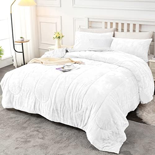  Faux Fur Twin Comforter, Cozy Fluffy Fuzzy Bed Comforter, Easy Care And Machine Washable, Plush Comforter Suit For All Season (Twin, Pink Bean Paste)