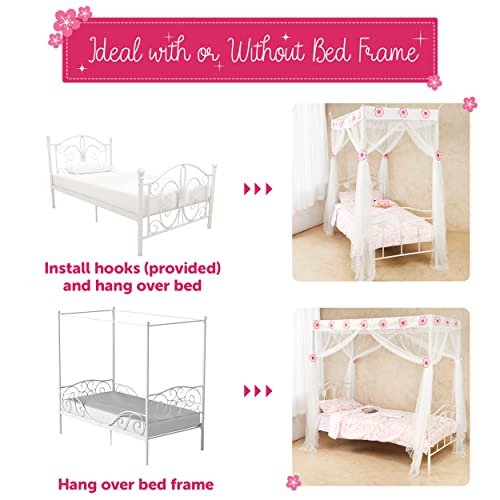  Wremedies For Easier Living Pink Princess Bed Canopy For Girls Mosquito Netting Bed Easy Installation Flower Bedroom Accessory Hanging Curtain Birthday Gift Single Bed Tent Pink + White