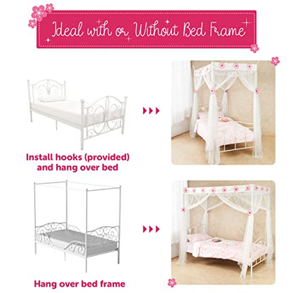 Wremedies For Easier Living Pink Princess Bed Canopy For Girls Mosquito Netting Bed Easy Installation Flower Bedroom Accessory Hanging Curtain Birthday Gift Single Bed Tent Pink + White