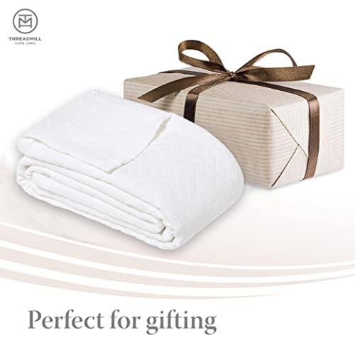  Luxury Cotton Blankets For King Size Bed | All-Season Cozy 100% Cotton King Size Blanket | Criss Cross Jacquard Soft & Lightweight Coverlet Fits California King Size Bed, 104x92 | White