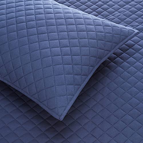 Amazon Basics Cotton Jersey Quilt And Sham Bed Set, Down-Alternative Quilt - Twin/Twin XL, Navy Blue