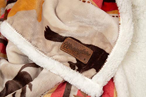  NC Wrangler Running Horse Country Sherpa Fleece Throw Blanket, Brown, One Size