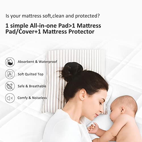  Queen Waterproof Mattress Pad,Quilted Mattress Protector Queen, Cooling Bed Cover,Noiseless Mattress Cover Up To 21" Deep