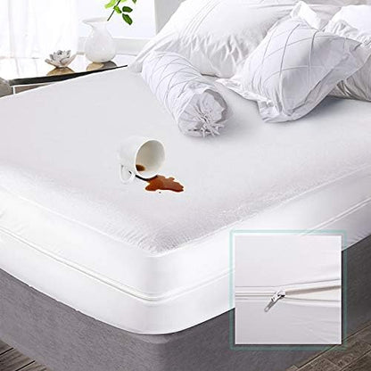  Premium Zippered Mattress Encasement - Water Proof Full Mattress Protector - Cotton Terry Top Fits 15 Inches Deep - Full