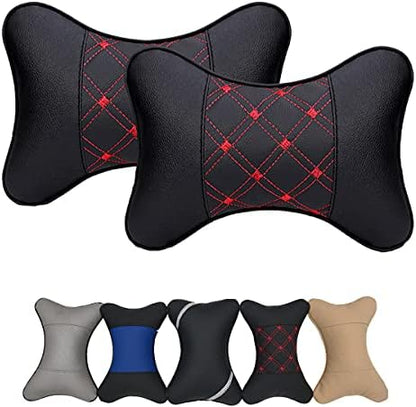  Yuhuru Car Neck Pillows Both Side Pu Leather 2pieces Pack Headrest Fit For Most Cars Universal Heatrests Pillow For Home And Office Chair (Black)