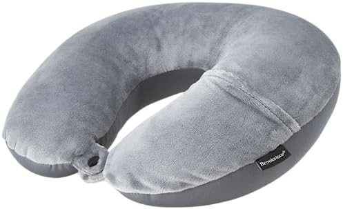  Brookstone Travel Pillow - 100% Microbead Comfort Classic Lightweight Ergonomic Plush Airplane Head And Neck Pillow With Phone Pocket, Black