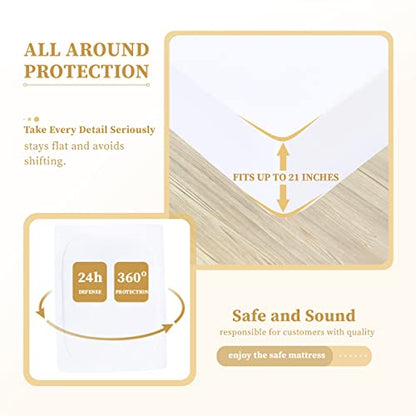  And Sound Queen Mattress Protector, Premium 100% Waterproof Mattress Cover, Noiseless Breathable Soft, Fitted Deep Pocket 8-21 Inch Bed Cover, Vinyl Free