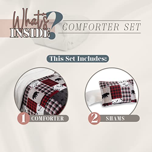  Elegant Comfort 3-Piece Winter Lodge-Patch Sherpa Comforter Soft, Cozy And Durable Quality, Heavy Weight Reversible Down Alternative Micro-Suede, Patch Sherpa Comforter, Cal King