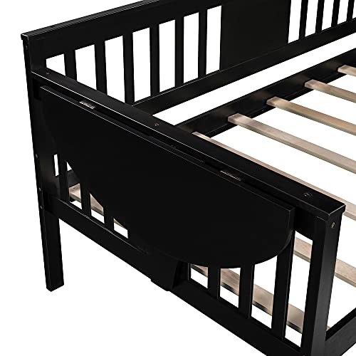  BIADNBZ Twin Daybed Sofa Bed Frame With 2 Side Small Foldable Table And Wood Slat Support, Bedroom Furniture Set, Easy Assembly, Espresso
