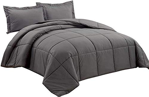  Chezmoi Collection 3-Piece Down Alternative Comforter Set (Queen, Gray)