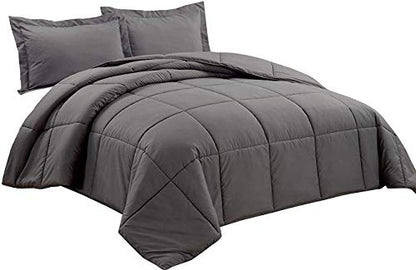  Chezmoi Collection 3-Piece Down Alternative Comforter Set (Queen, Gray)