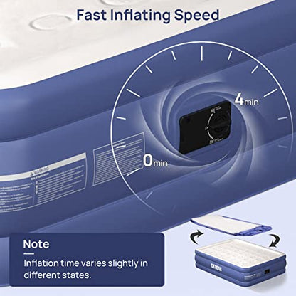  Air Mattress With Built-in Pump Air Mattress Inflatable Bed With 0.6mm Extra Thick Flocked Top 18" Queen Size Suitable For Camping Travel Guests Home, Storage Bag & Repair Patch Kit Included